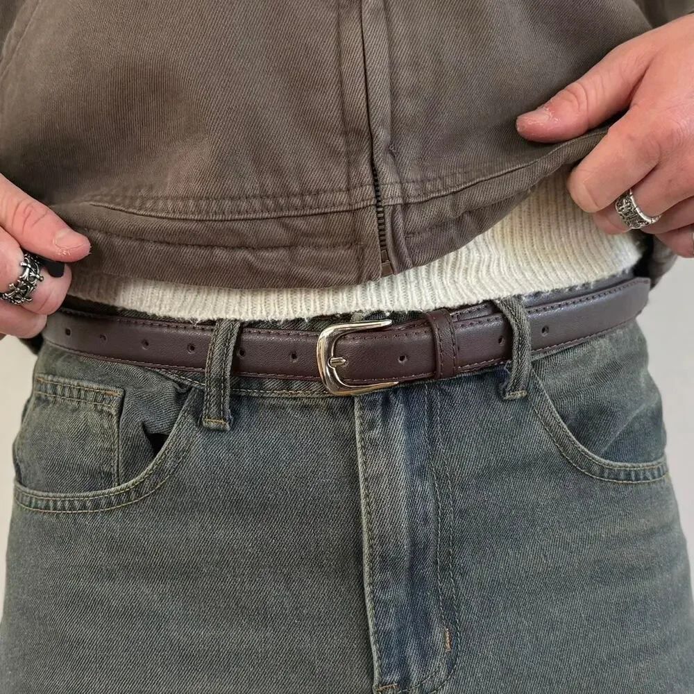 Brown Silver Boho Belt Unisex Adjustable Fit 26–34